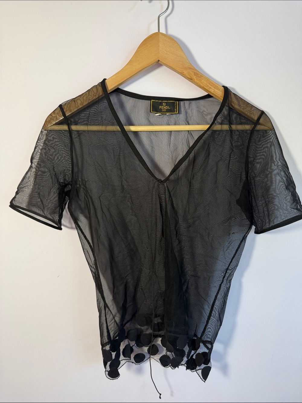 Fendi Sheer Black Mesh Short Sleeve Top